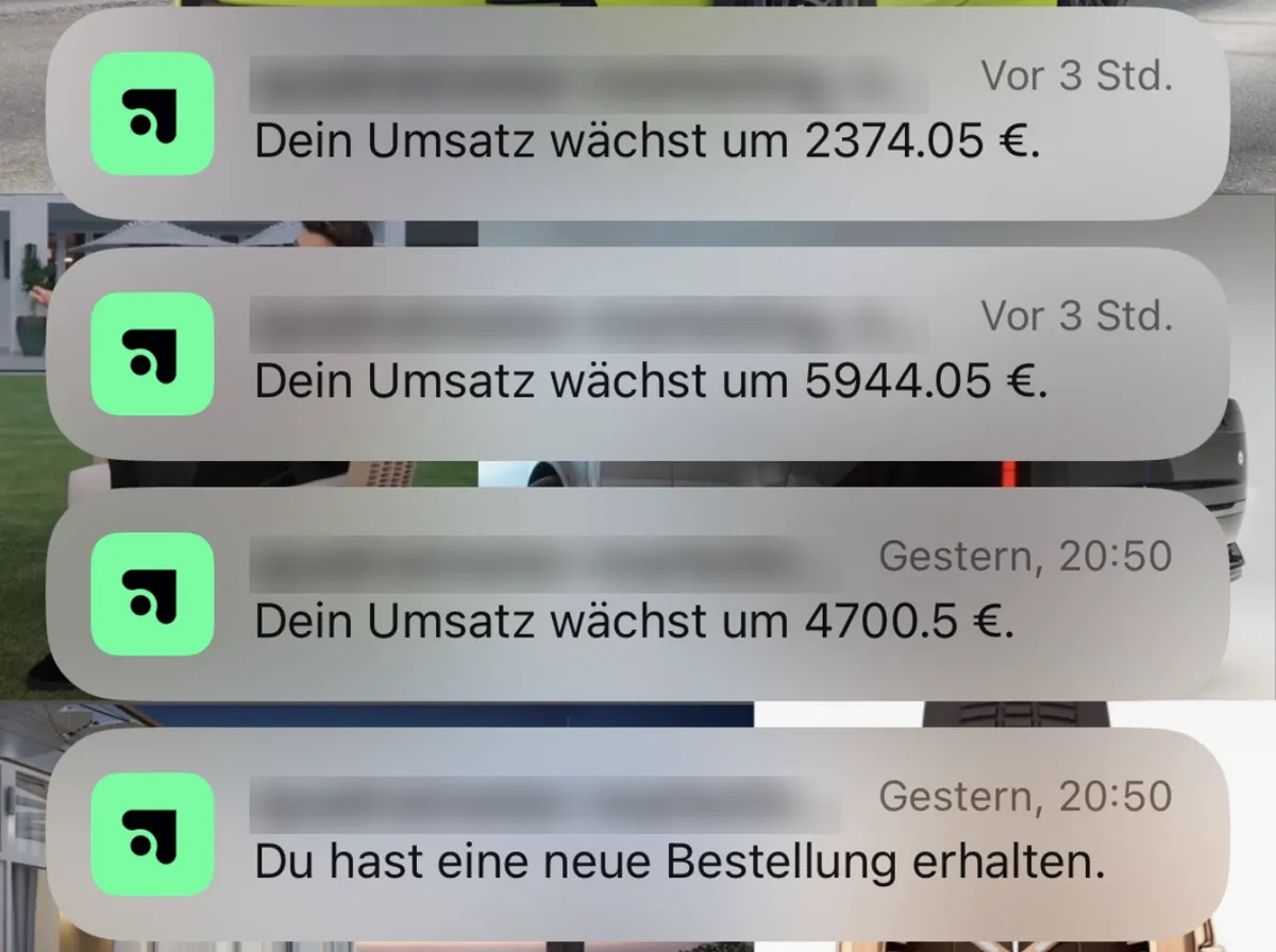 Push-Benachrichtigungen mit laufenden Umsätzen